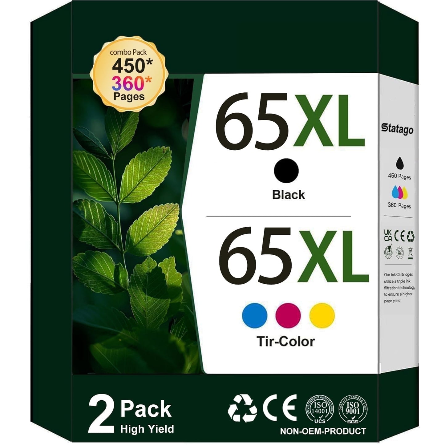 65 Ink Cartridges for HP 65XL Ink Cartridge Combo Compatible for Printer Ink HP 65 with DeskJet 3755 3772 Envy 5055 5052 (Black, Tri-Color)