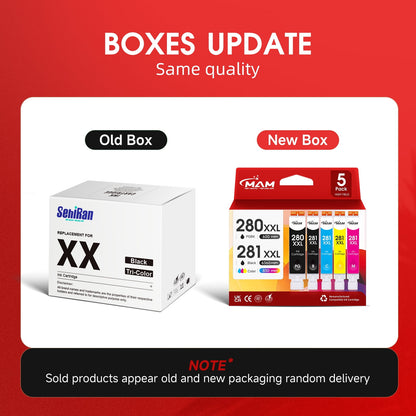 280XXL Ink Cartridge for Canon 280 and 281 Ink Combo for Canon PGI-280 and CLI-281 Multi Work with PIXMA TR8622a TR8600 Ink (5 Pack)