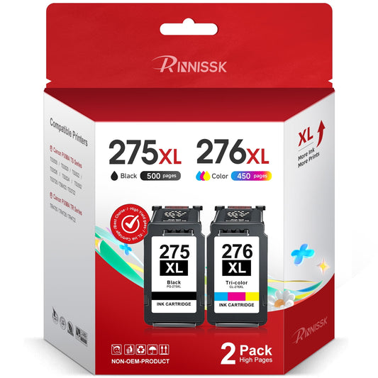 275XL Ink Cartridges for Canon Ink 275 and 276 for PIXMA TS3520 TS3522 TS3500 TR4720 TR4700 Printers (2 Pack - Black , Tri-color)