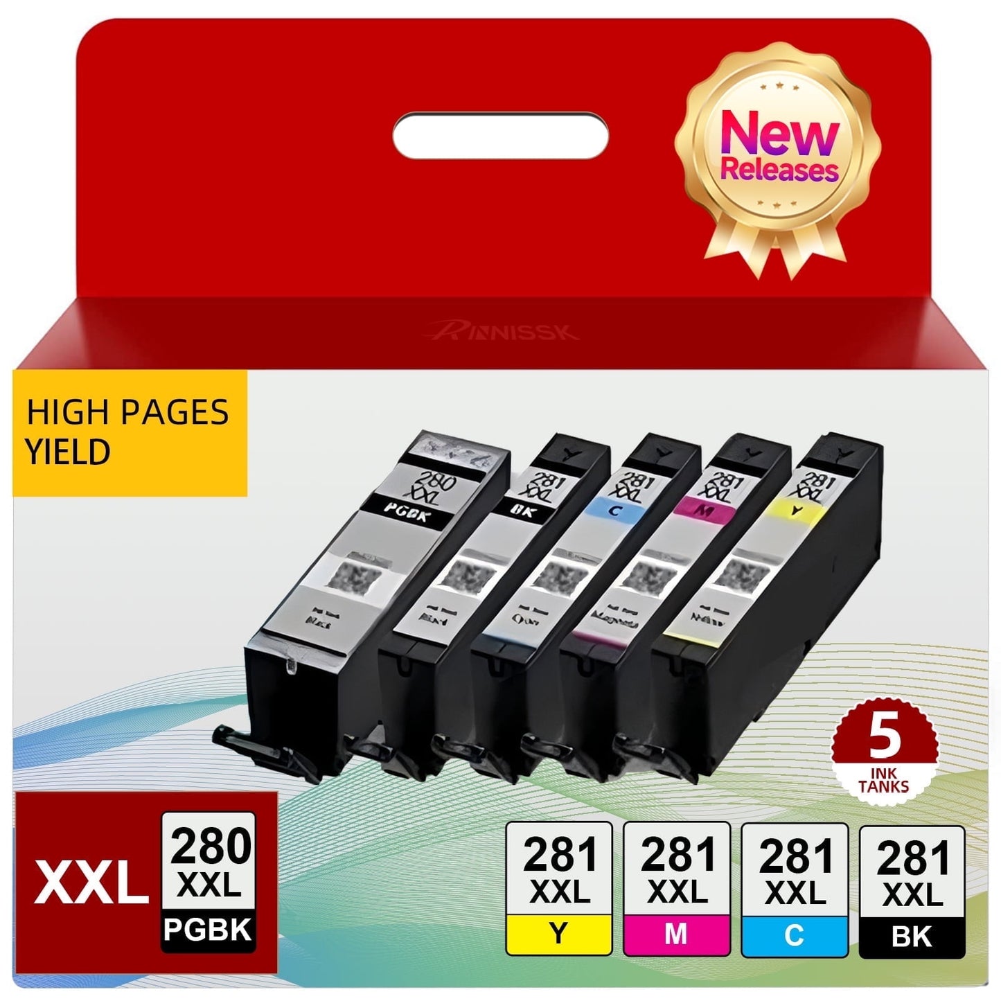 280XXL 281XXL Ink Cartridge for Canon Ink 280 281 PGI-280XXL CLI-281XXL for PIXMA TS9521 TR8520 TS8220 TR7520 TS9120 TS8600 TS9512 Printer (5 Pack)