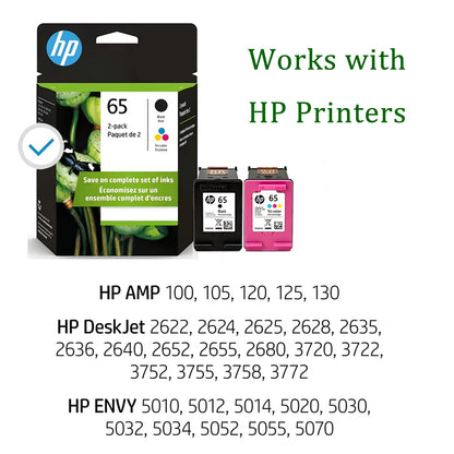 65 Black Tri-color Ink Cartridges for HP 65 Ink Cartridge Compatible for HP Printers Ink 65 (2-pack)
