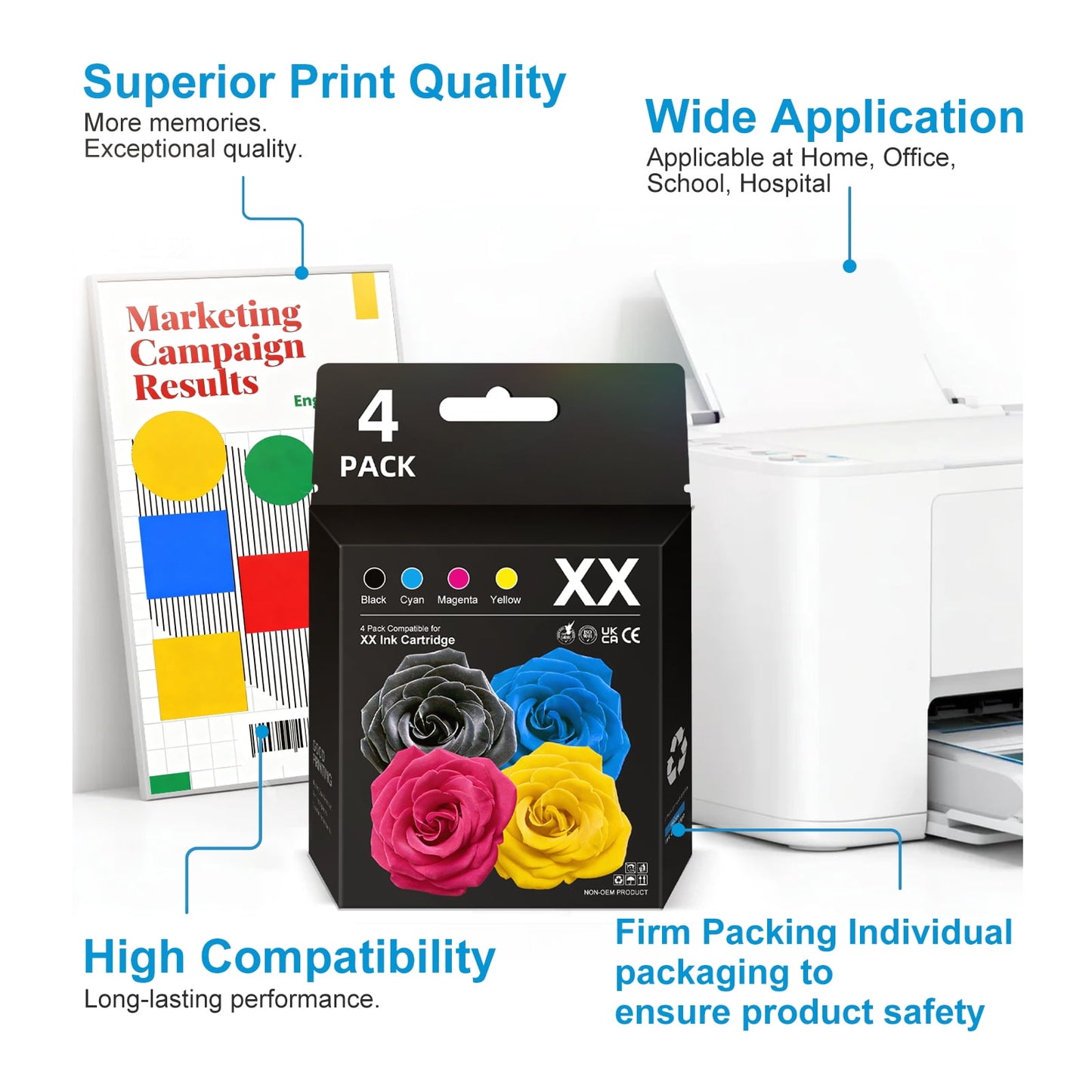 910 Ink for HP 910 Ink Cartridges Combo Pack (4-pack) Compatible for 910 XL HP Printer Ink HP OfficeJet 8010 Ink Series