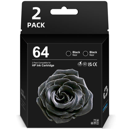 64 Black Ink Cartridges for HP 64 Ink Cartridges Combo Pack Compatible for HP Printer Ink 64 (2 Black) Printer