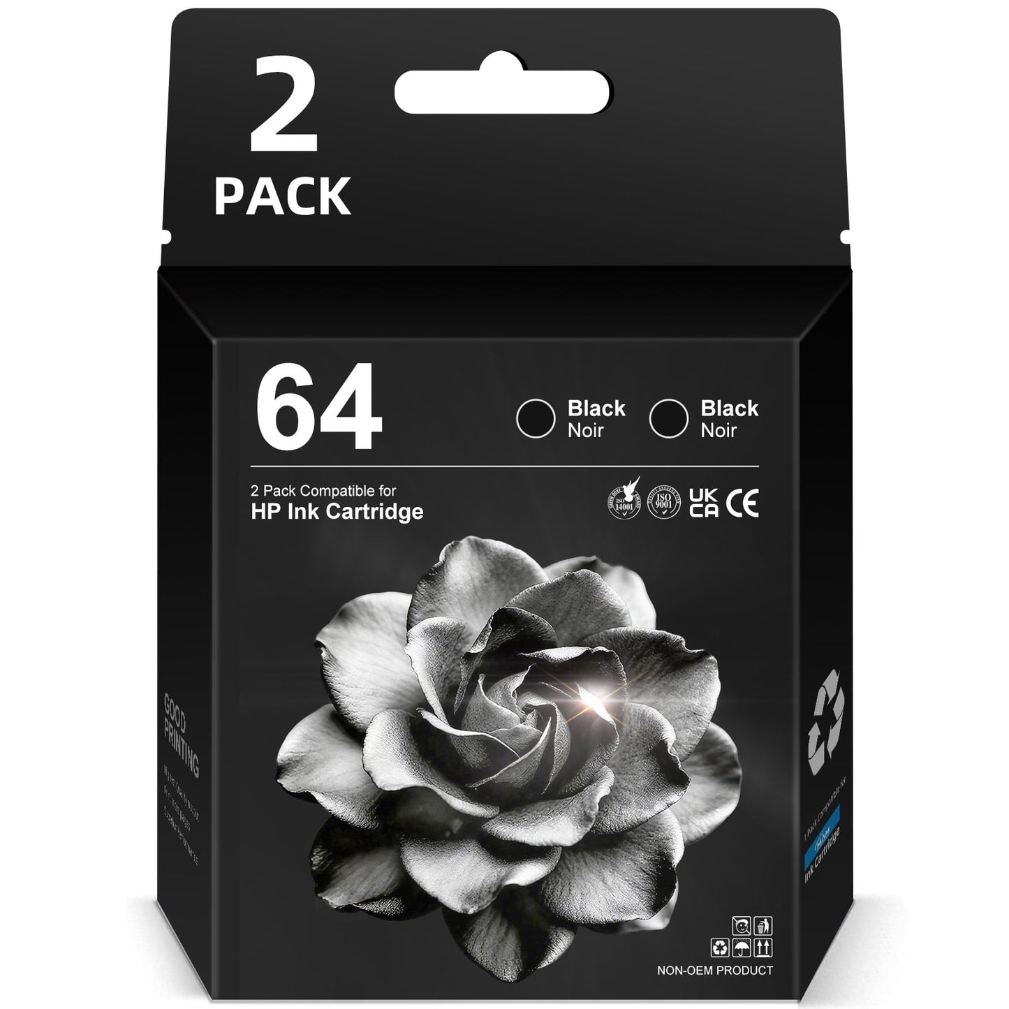 64 Black Ink Cartridges for HP 64 Ink Cartridges Combo Pack Compatible for HP Printer Ink 64 (2 Black) Printer