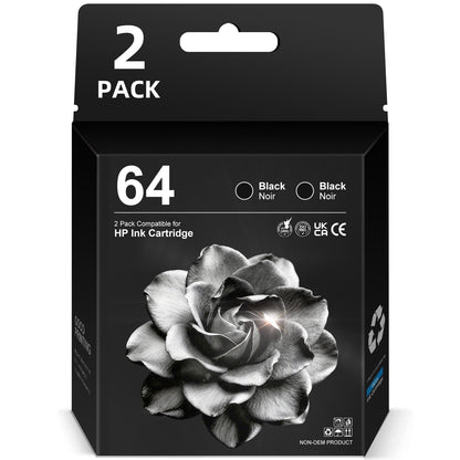 64 Black Ink Cartridges for HP 64 Ink Cartridges Combo Pack Compatible for HP Printer Ink 64 (2 Black) Printer