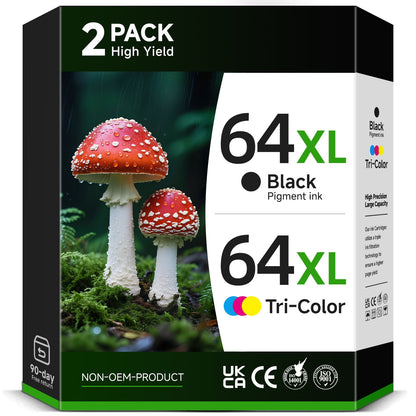 64XL Ink Cartridges Compatible for HP 64 Ink Cartridges HP Ink 64 XL Black Combo Pack for HP Printer Ink 64 64 XL with ENVY Inspire 7855 7155 -2 Pack