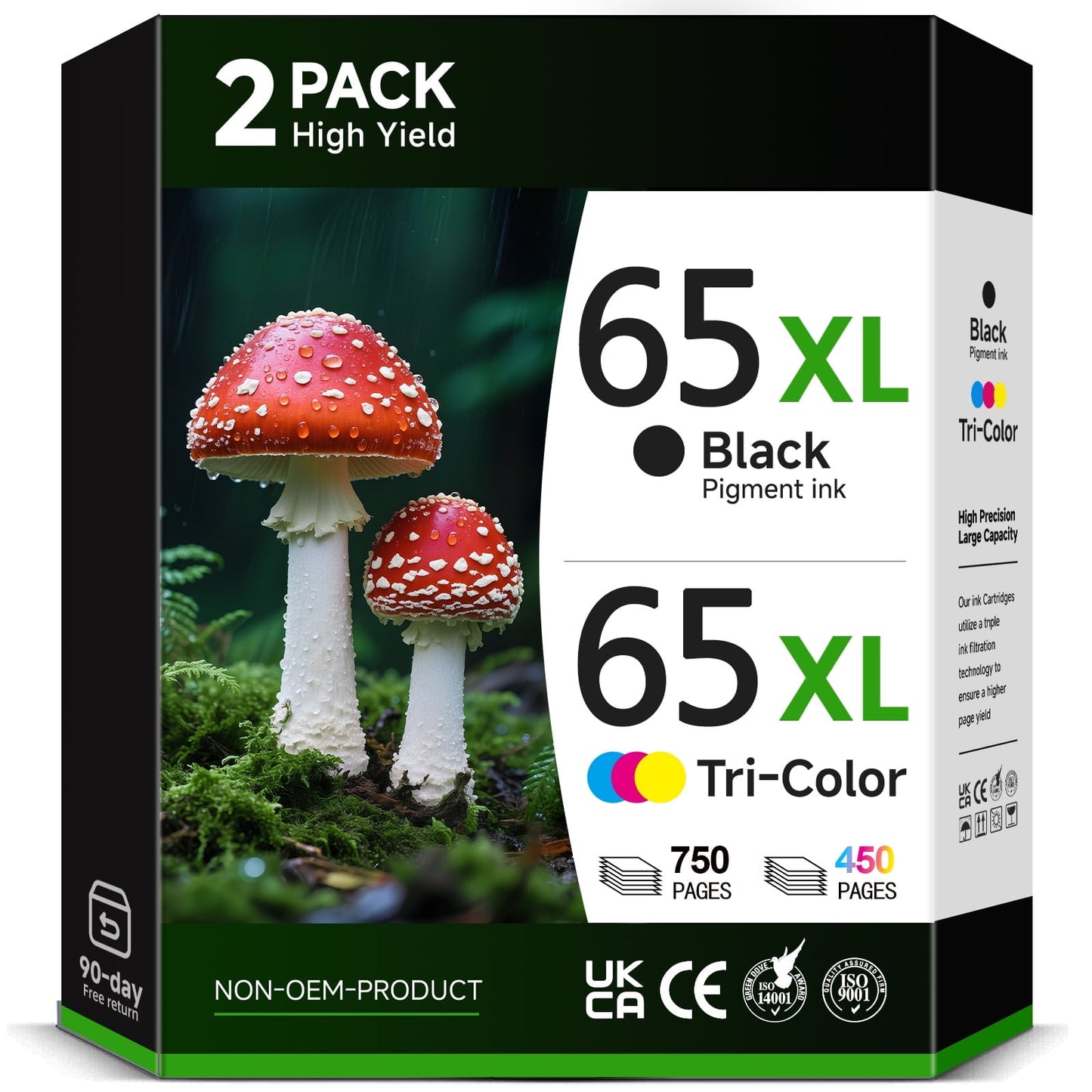 65XL Ink Catridge Compatible for HP 65 Ink Cartridge  Combo Pack with HP Envy 5055 DeskJet 3755 2655 3752 Printer (1 Black, 1 Tri-Color, 2 Pack )