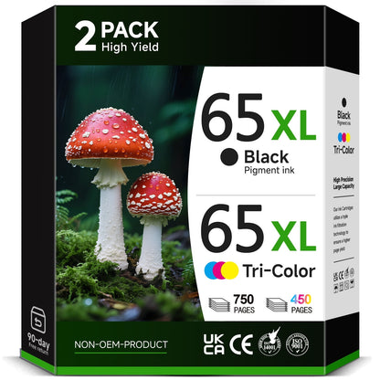 65XL Ink Catridge Compatible for HP 65 Ink Cartridge  Combo Pack with HP Envy 5055 DeskJet 3755 2655 3752 Printer (1 Black, 1 Tri-Color, 2 Pack )