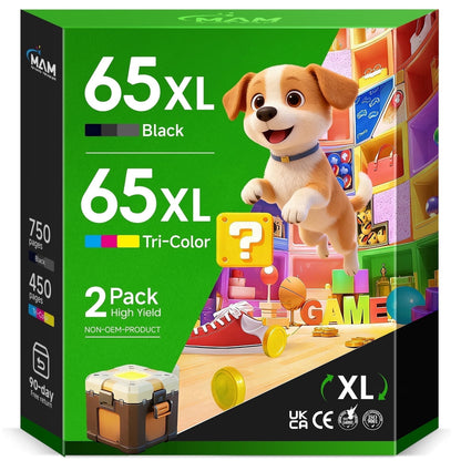 65 Ink Cartridges for HP 65XL Ink Cartridge Combo Compatible for Printer Ink HP 65 with DeskJet 3755 3772 Envy 5055 5052 (Black, Tri-Color)