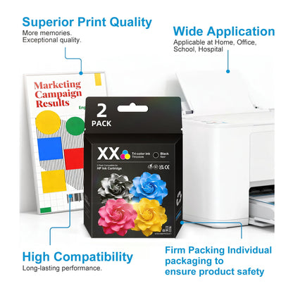 65 Ink for HP 65 Ink Cartridge Black Tri-color Ink Cartridges for Compatible for HP Printers Ink 65 (2-pack)