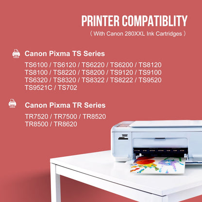 280XXL 281XXL Ink Cartridge for Canon Ink 280 281 PGI-280XXL CLI-281XXL for PIXMA TS9521 TR8520 TS8220 TR7520 TS9120 TS8600 TS9512 Printer (5 Pack)