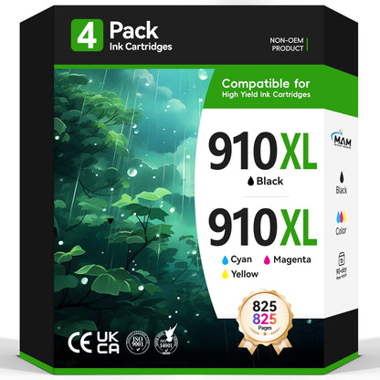 910xl Ink Cartridges Compatible for HP 910 Ink Cartridges Combo Pack 910 Ink for Officejet Pro 8020 Ink 8025 8028  Printer(Black, Cyan, Magenta, Yellow, 4 Pack)