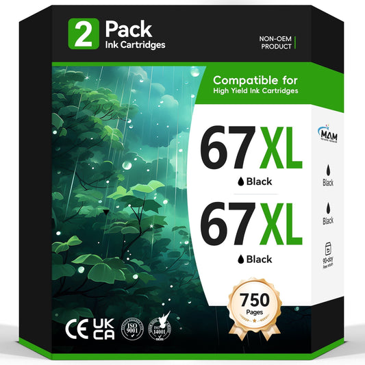 67XL Ink Catridge for HP 67 Ink Cartridge Black Combo Pack for 67XL HP Printer Ink Compatible for DeskJet 4155e 2755e 2700 Envy 6055 Printer (2 Black)