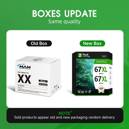 67XL Ink Catridge for HP 67 Ink Cartridge Black Combo Pack for 67XL HP Printer Ink Compatible for DeskJet 4155e 2755e 2700 Envy 6055 Printer (2 Black)