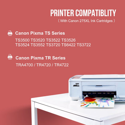 275XL Ink Cartridges for Canon Ink 275 and 276 for PIXMA TS3520 TS3522 TS3500 TR4720 TR4700 Printers (2 Pack - Black , Tri-color)